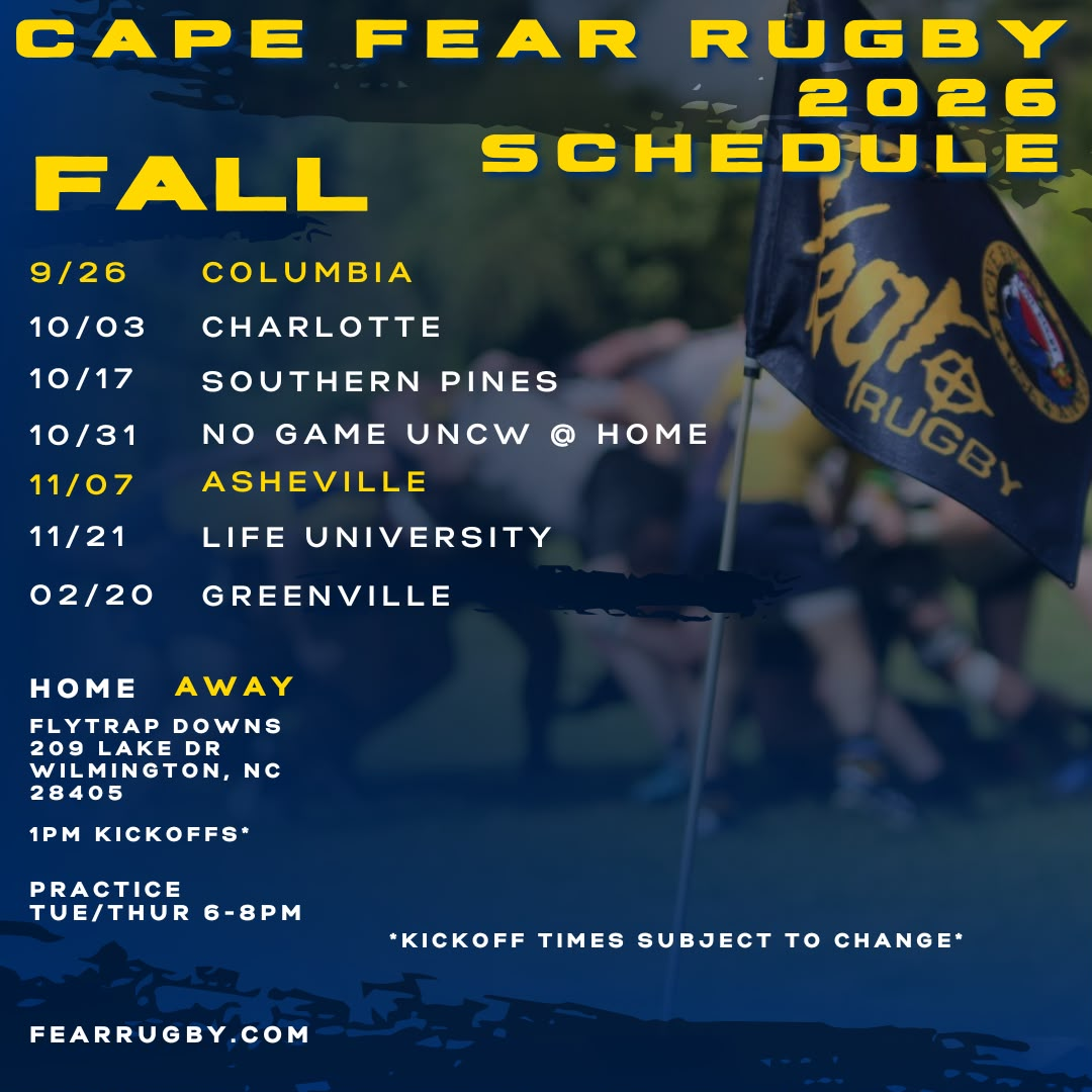 Cape Fear Rugby Schedule 2026 2027